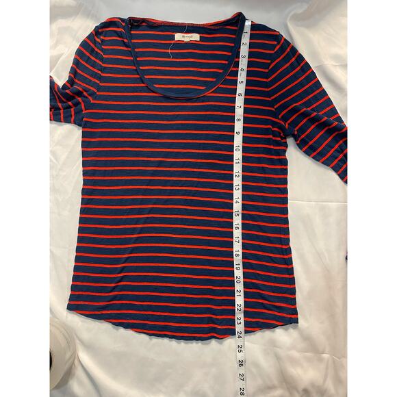Madewell Striped Navy Blue & Red/Orange Long Sleeve Woman’s Tee Size Medium - Picture 4 of 6